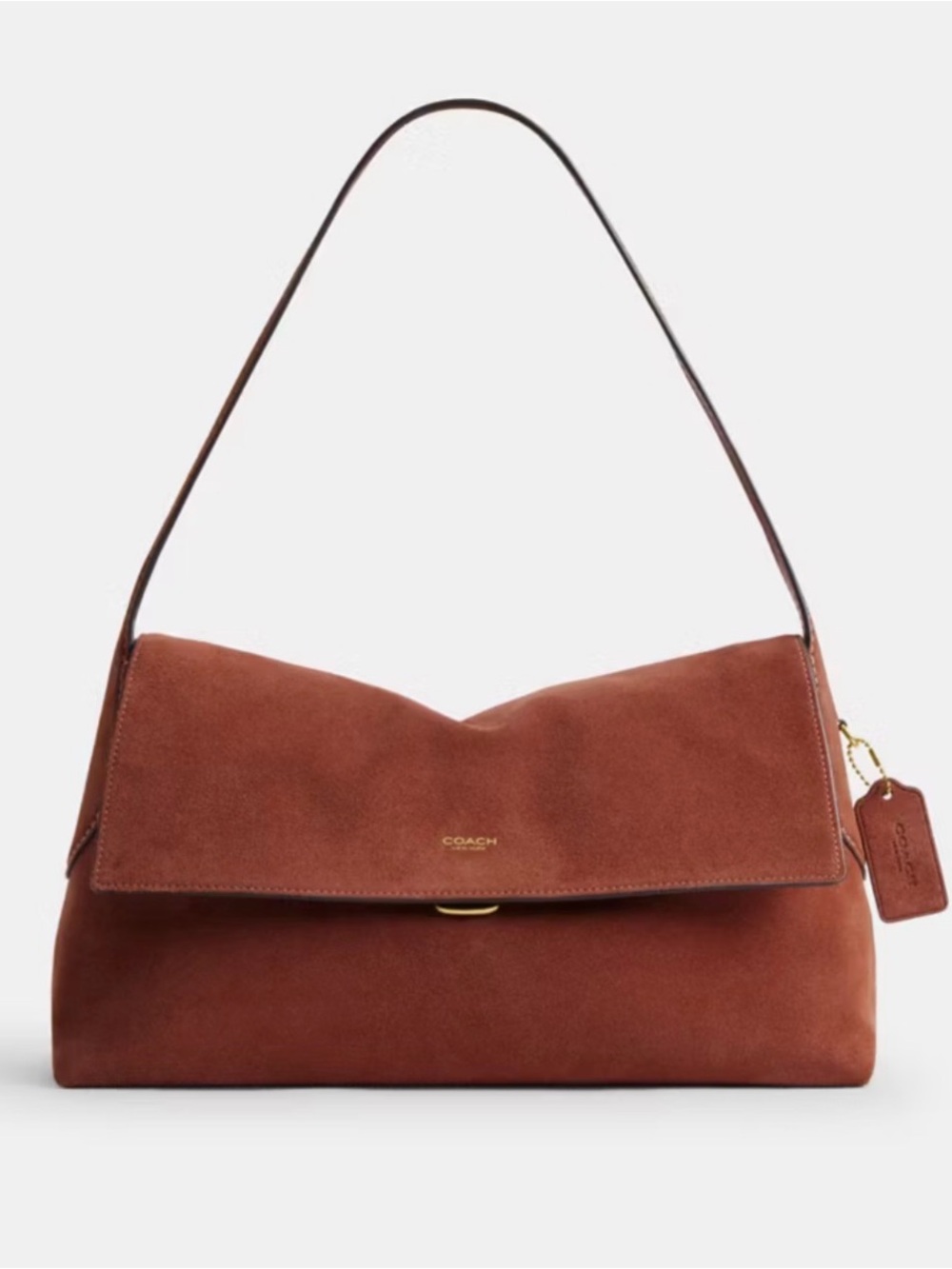 🧡Coach NWOT Chelsea 36 Clay Suede Shoulder Bag with Brass Hardware